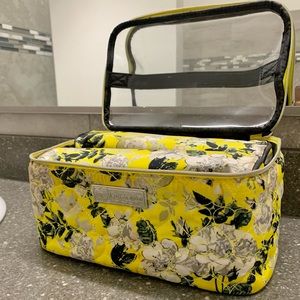 Betsey Johnson yellow floral cosmetic case set